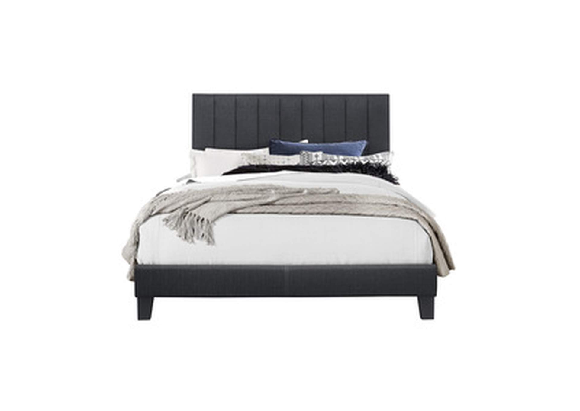 Fabric Channel Full Bed W/Dark Grey Fabric,Homelegance