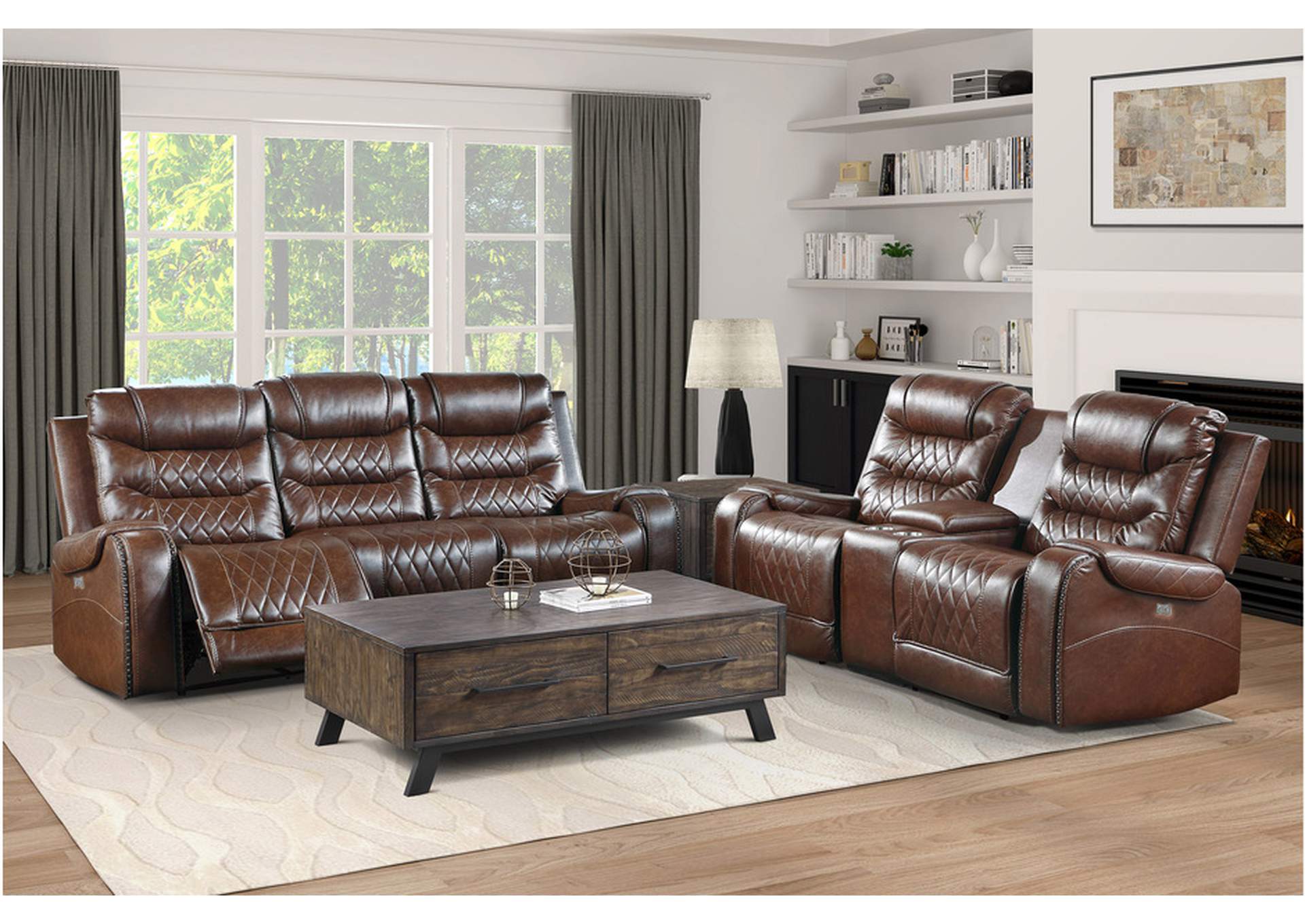 Putnam Brown 9405 Living Room Sofa Set,Homelegance