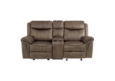 Aram Double Glider Reclining Love Seat with Center Console, Receptacles and USB Ports
