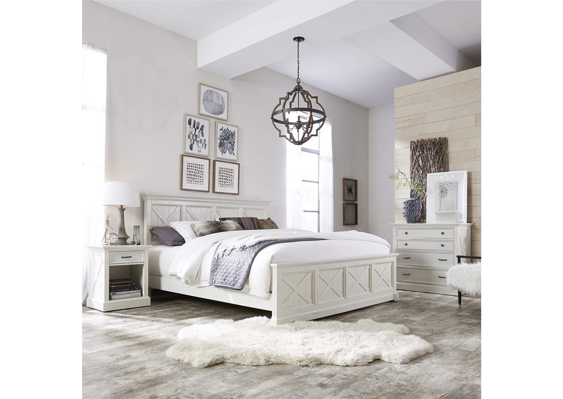 Bay Lodge Off-White King Bed, Nightstand and Chest,Homestyles