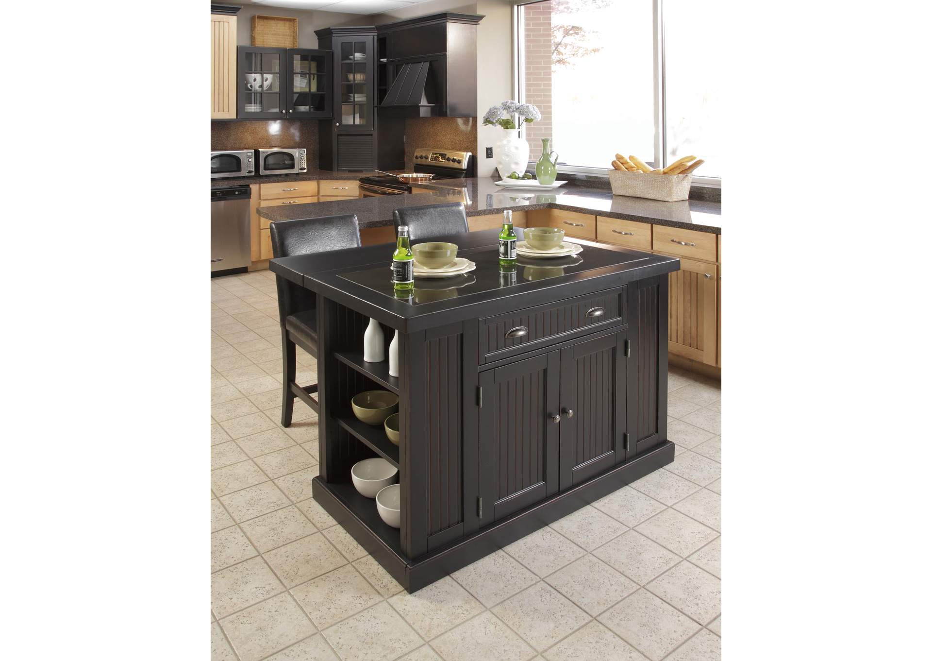 Hartford Black Kitchen Island,Homestyles