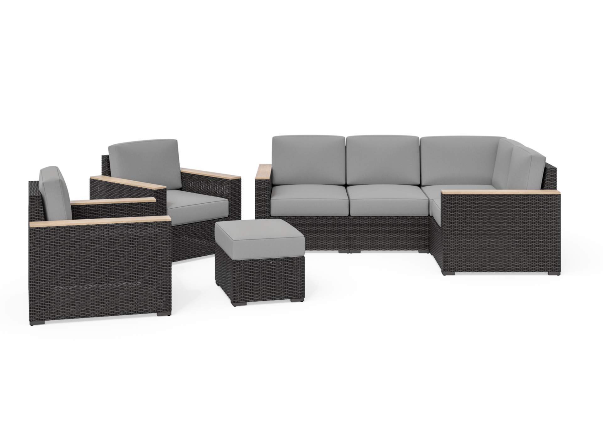 Boca Raton Brown Outdoor 4 Seat Sectional, Arm Chair Pair and Ottoman,Homestyles