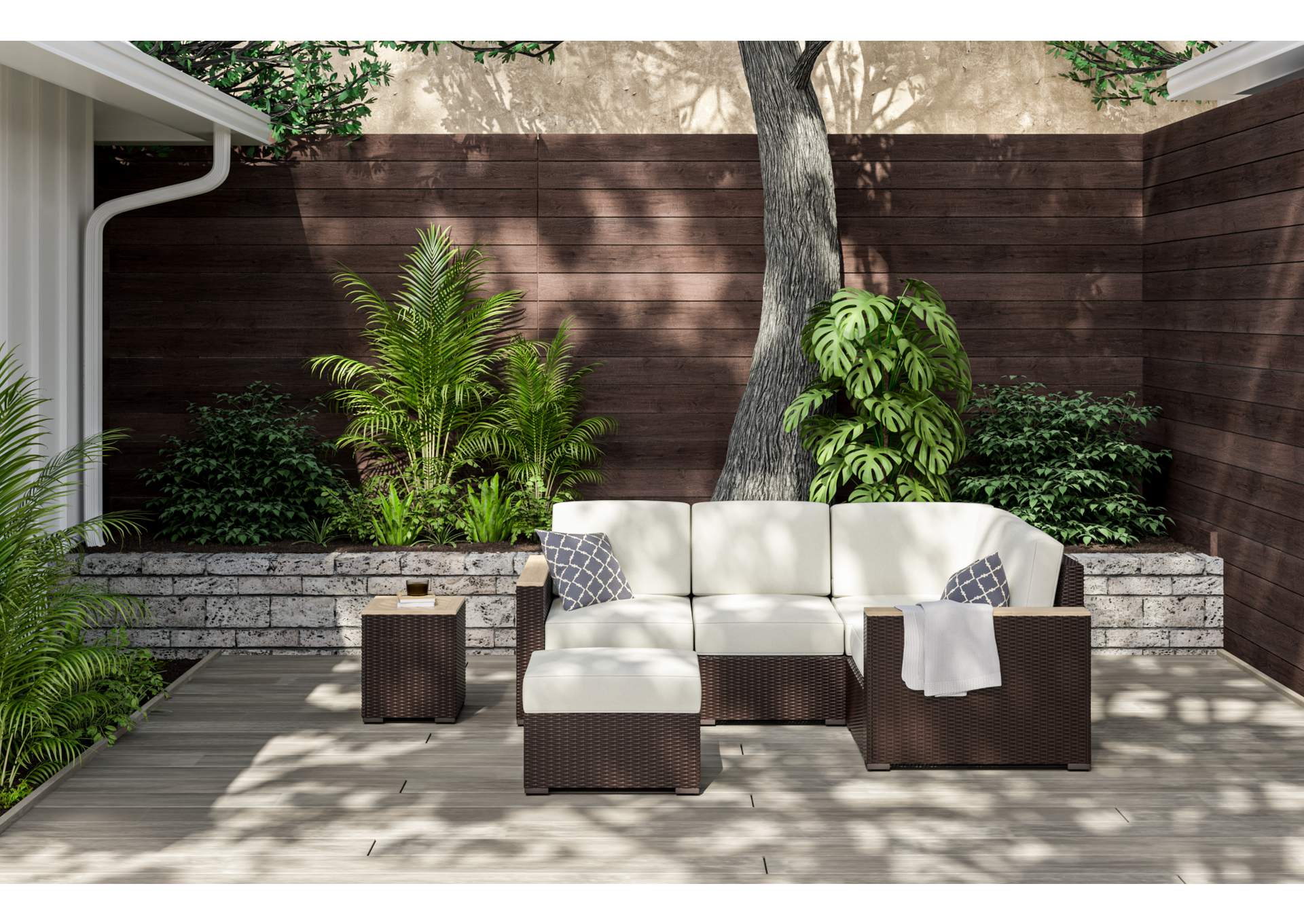 Palm Springs Brown Outdoor 4 Seat Sectional,Homestyles