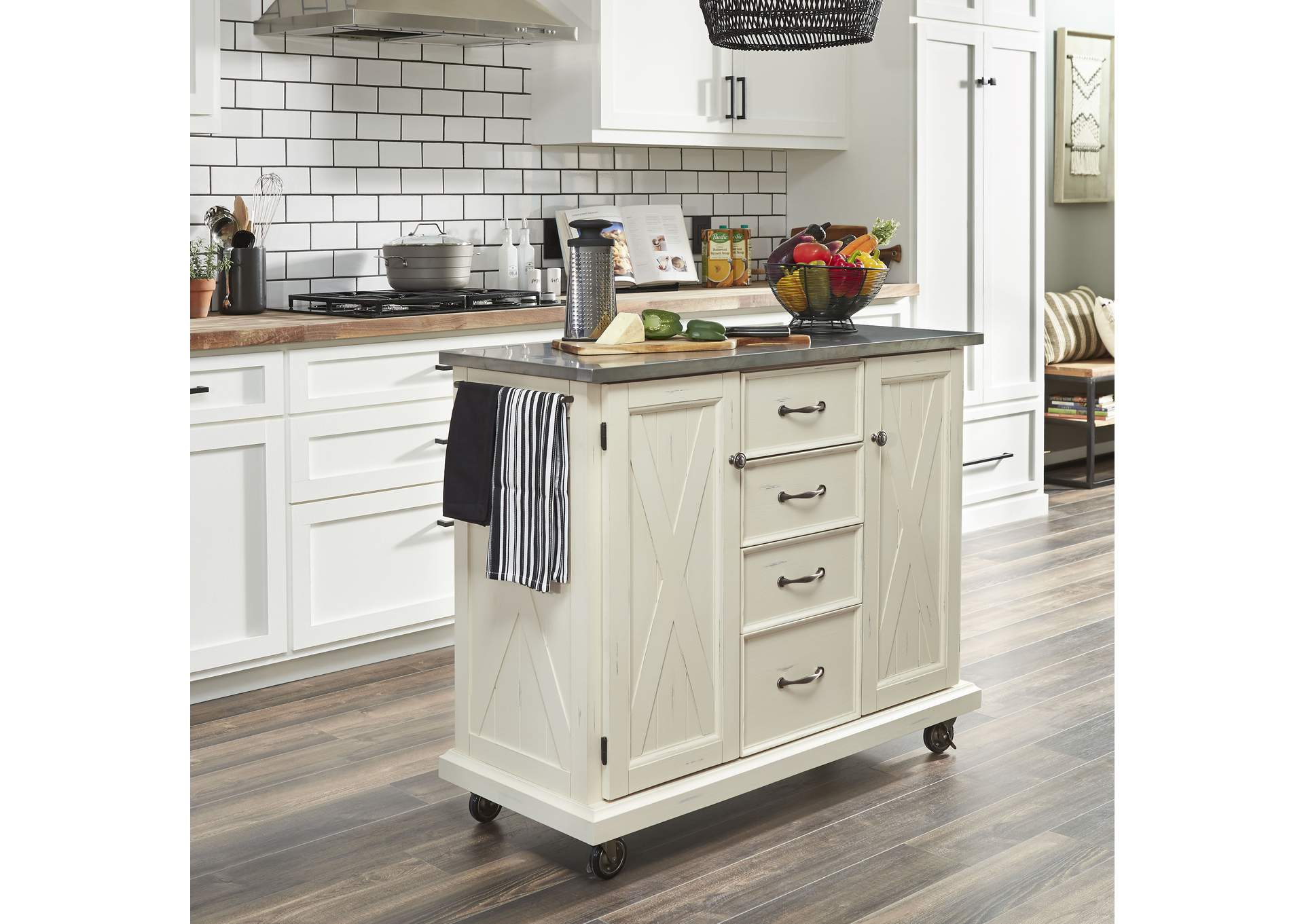 Bay Lodge Off-White Kitchen Cart,Homestyles