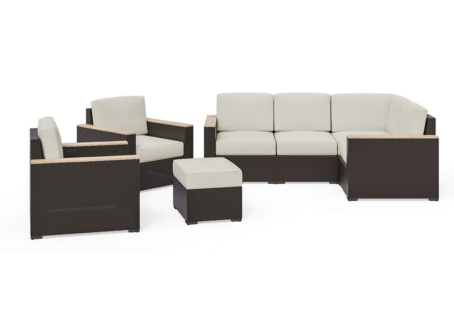 Palm Springs Brown Outdoor 4 Seat Sectional, Arm Chair Pair and Ottoman,Homestyles