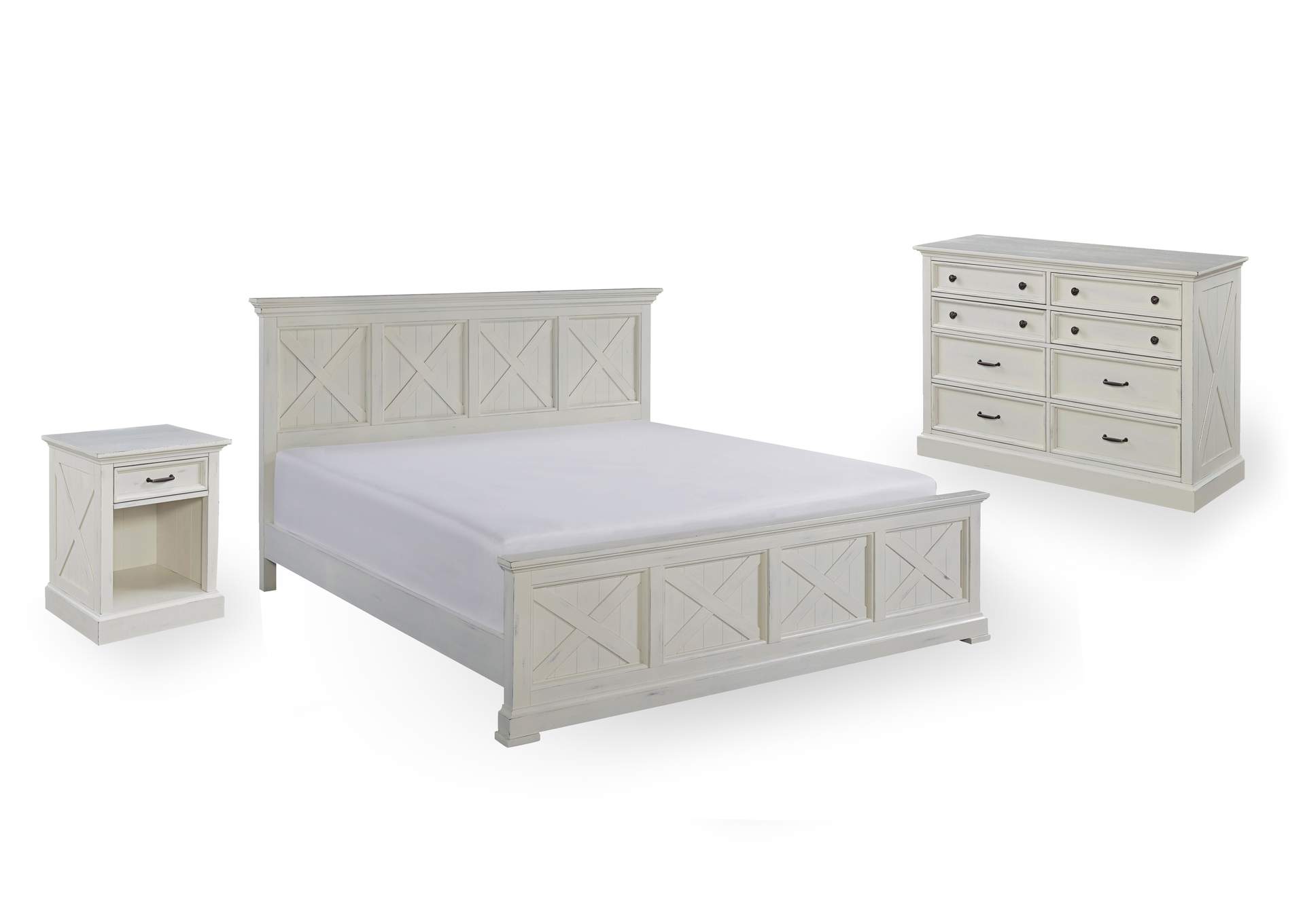 Bay Lodge Off-White King Bed, Nightstand and Chest,Homestyles