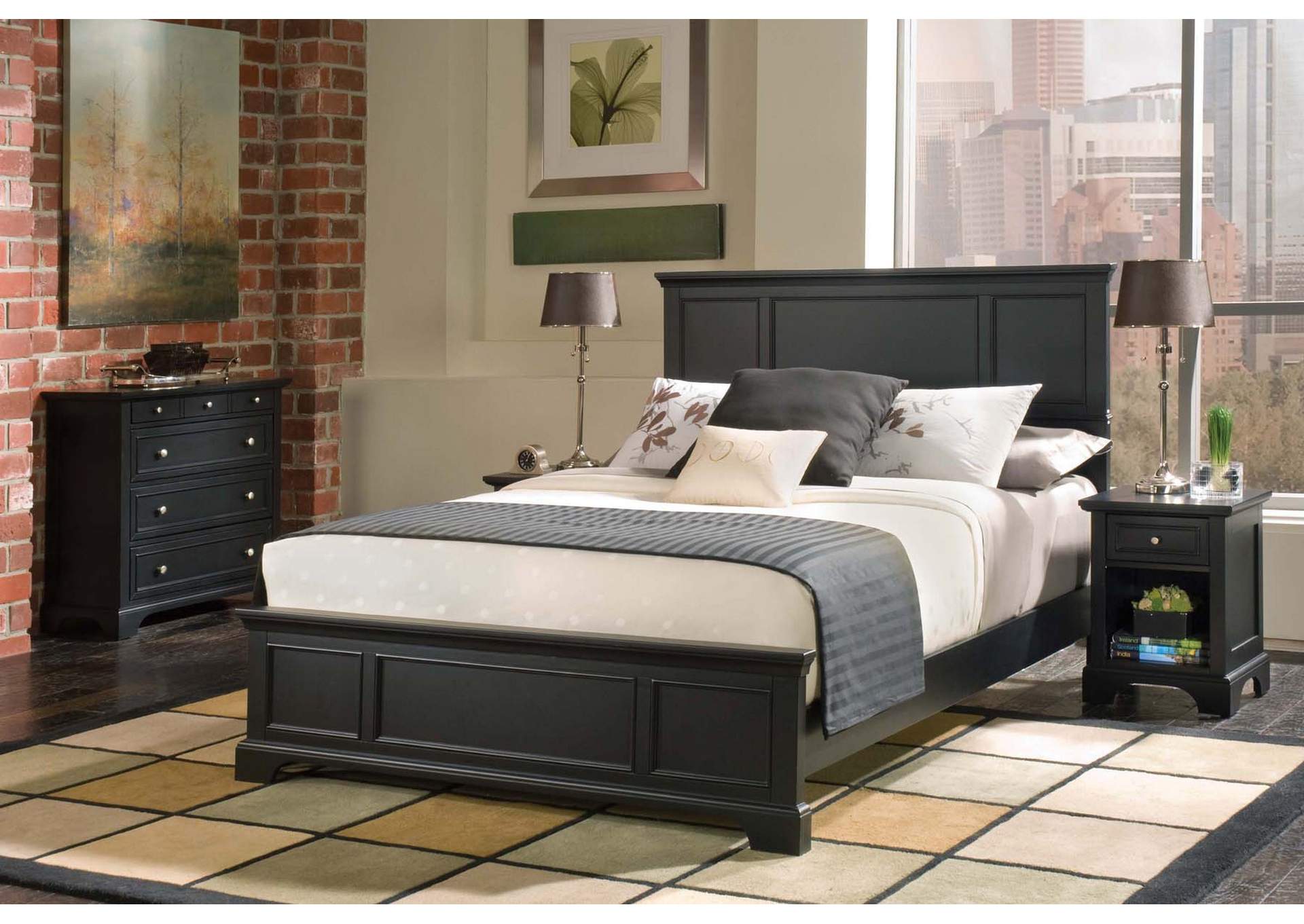 Ashford Black Queen Bed, Two Nightstands and Chest,Homestyles