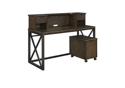 Xcel Brown Desk with Hutch and File Cabinet