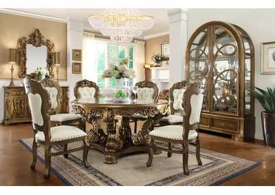 Metallic Antique Gold; Perfect Brown 7 Piece Dining Table Set