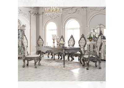Antiqued Silver Grey Brown 7 Piece Dining Table Set