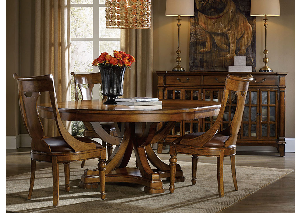 Tynecastle 60" Round Pedestal Extension Dining Table w/2 Side Chairs,Hooker Furniture
