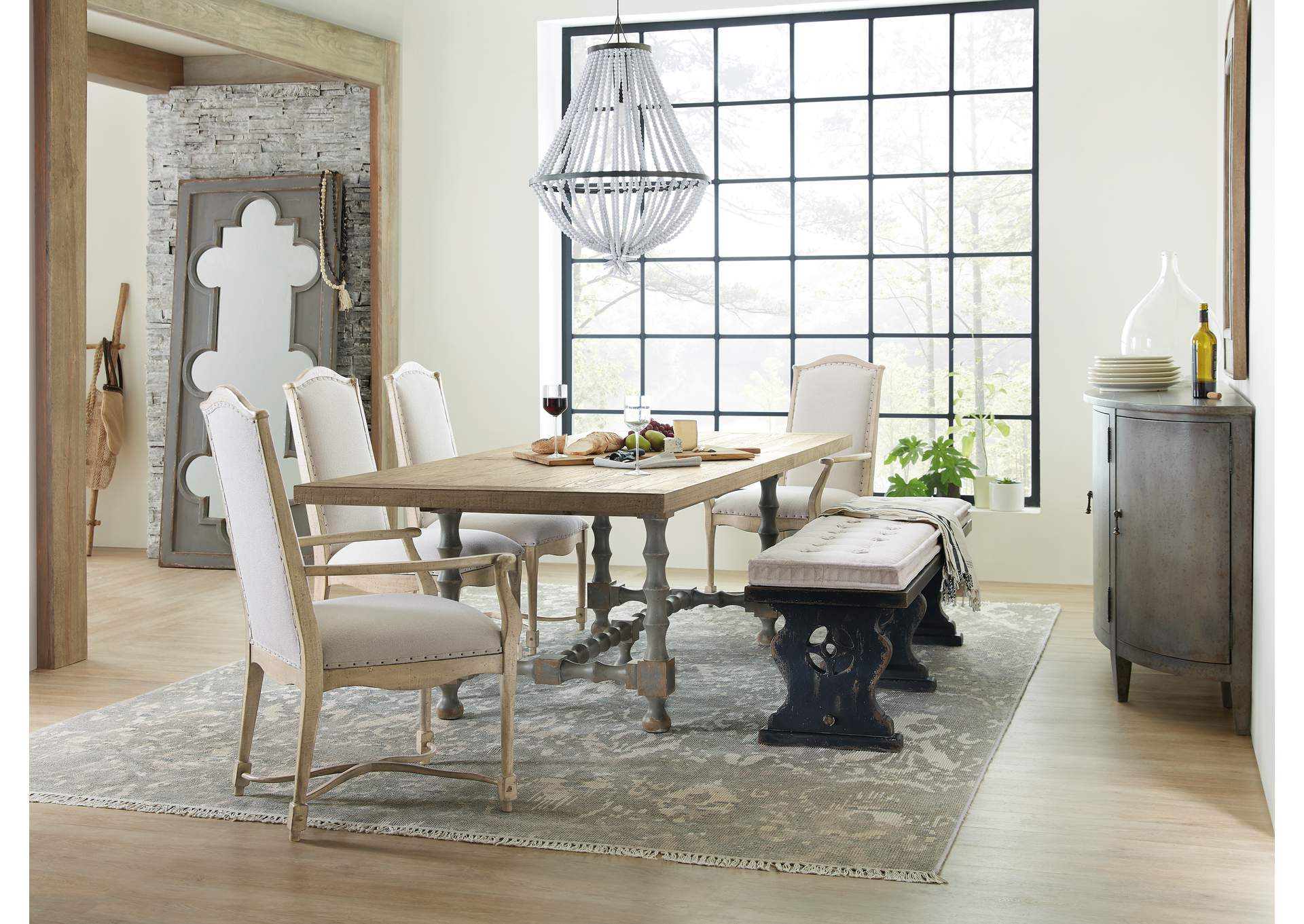Ciao Bella 84In Trestle Table W - 2 - 18In Leaves - Natural - Gray,Hooker Furniture