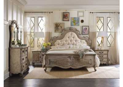 Chatelet Queen Upholstered Panel Bed w/ Dresser and Mirror