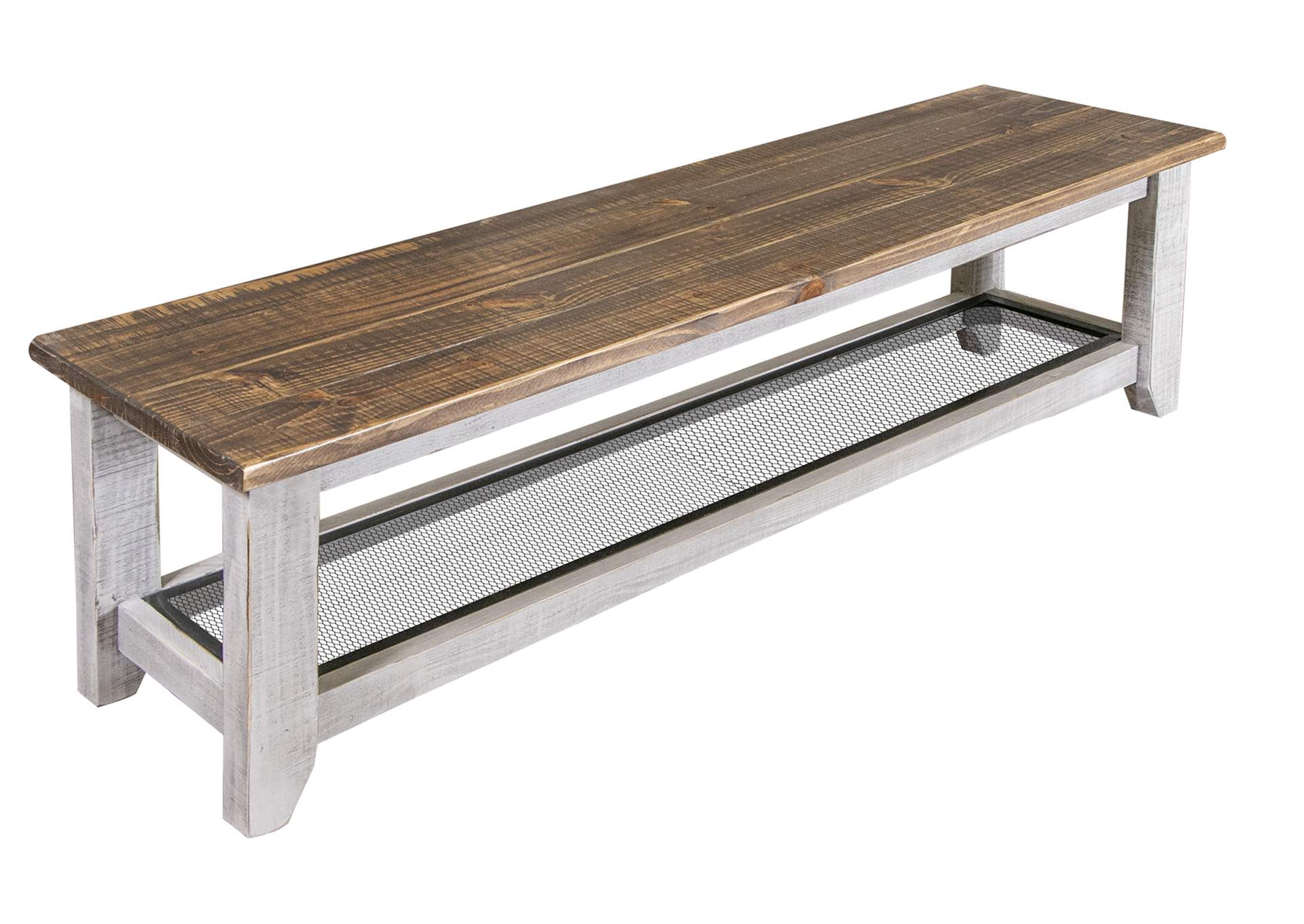 Pueblo Gray Solid Wood Bench w/Iron Shelf,International Furniture Direct