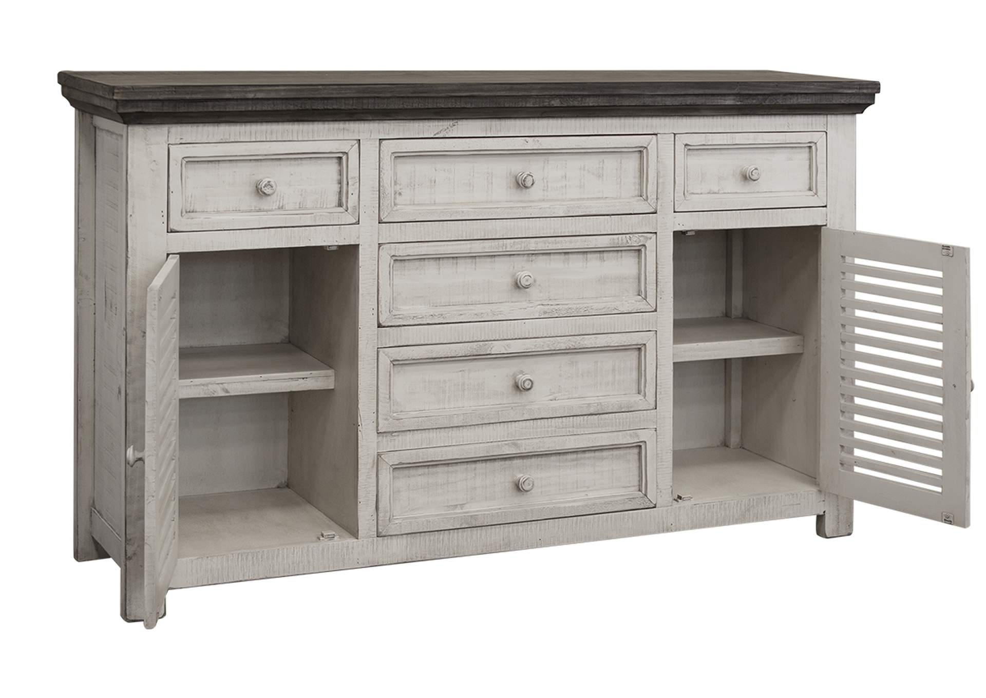 Stone 6 Drawer & 2 Doors Console Ivory & Stone Finish,International Furniture Direct