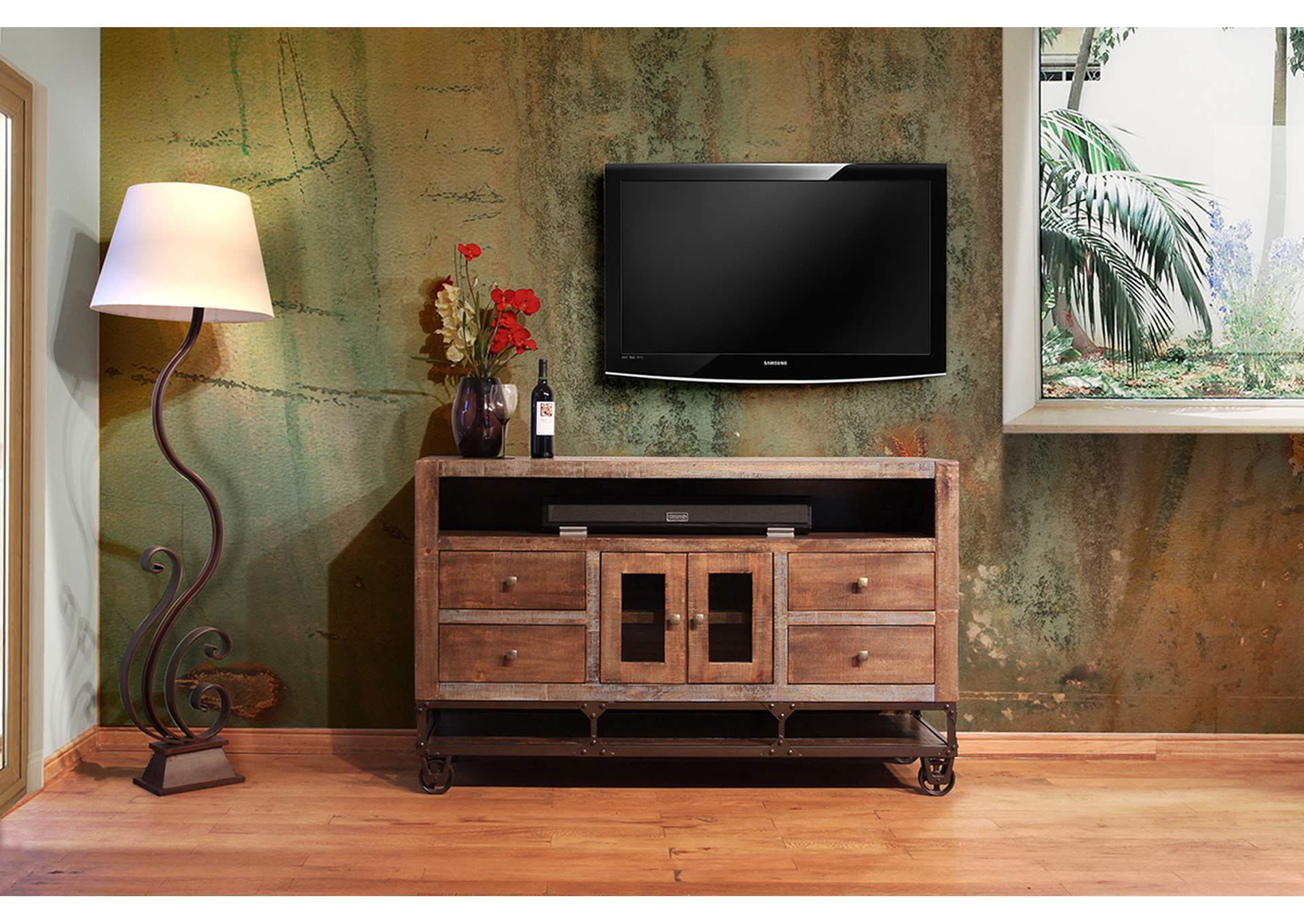 Urban Gold 62" TV Stand w/2 Glass doors, 4 Drawers,International Furniture Direct