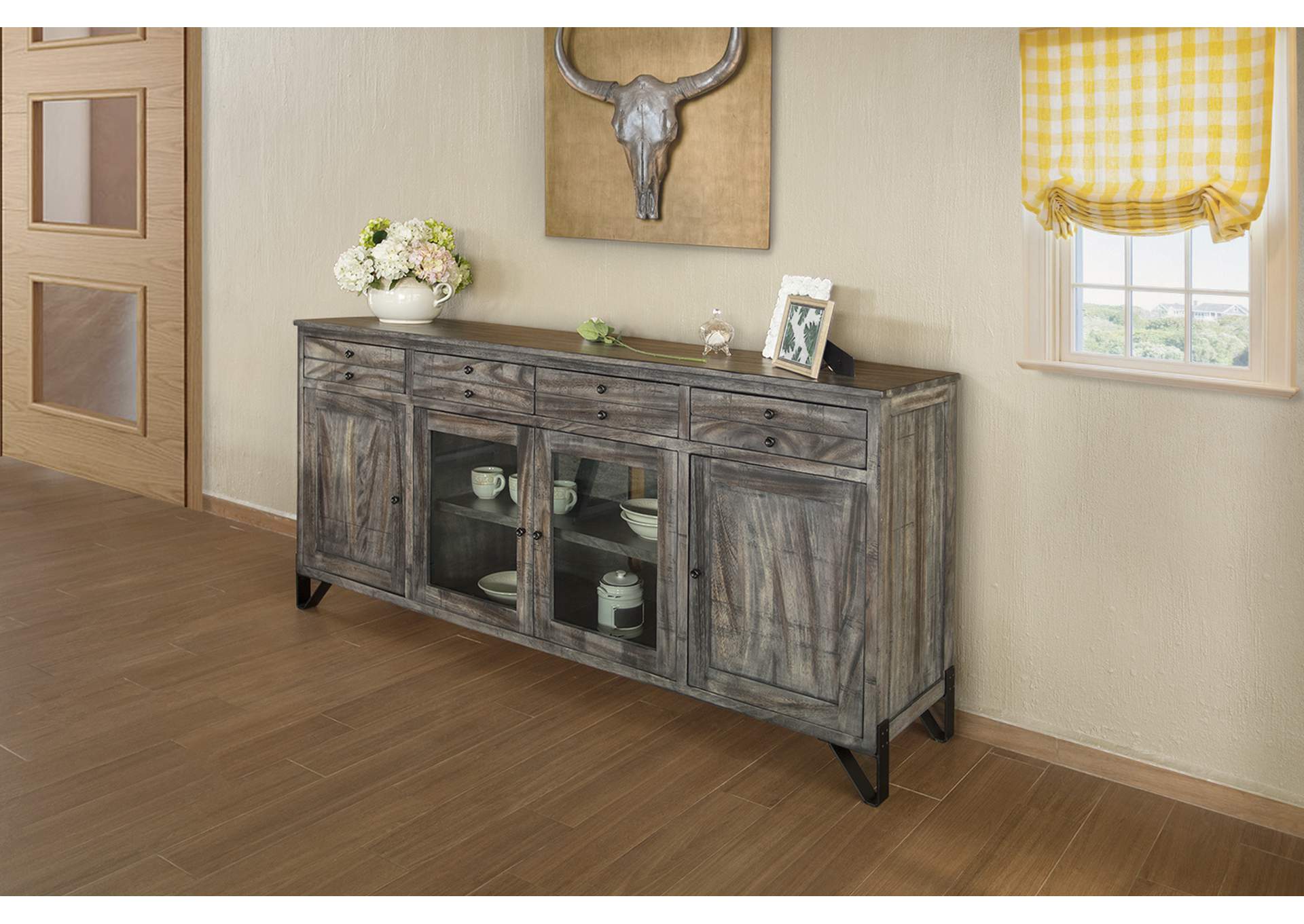 Moro 80" TV Stand w/4 Drawer, 2 Door & 2 Glass Door,International Furniture Direct