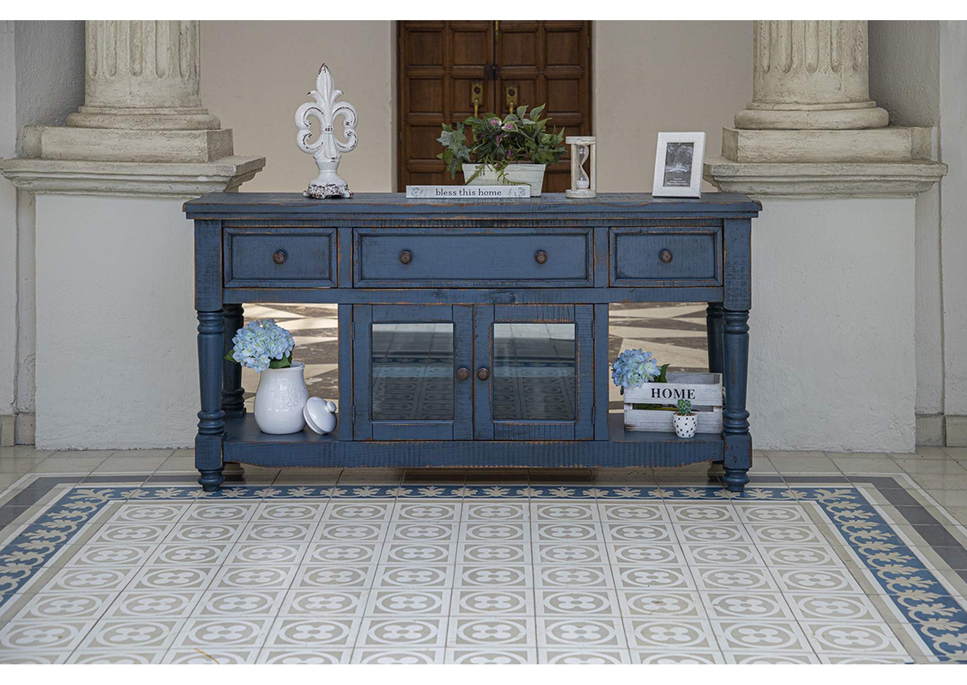 Aruba 70" TV Stand, w/3 Drawers & 2 Doors, in Dark Blue Finish,International Furniture Direct