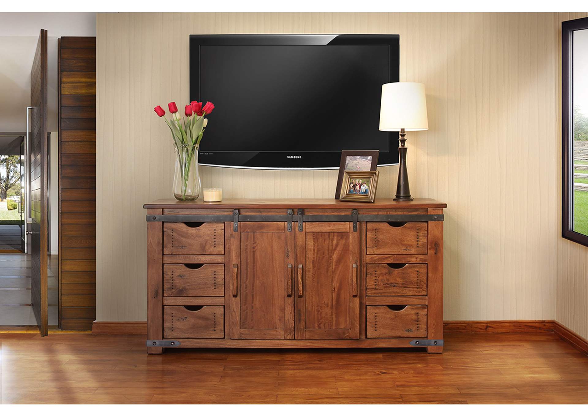 Parota 60"TV Stand w/6 Drawer, 2 door w/2 shelves,International Furniture Direct