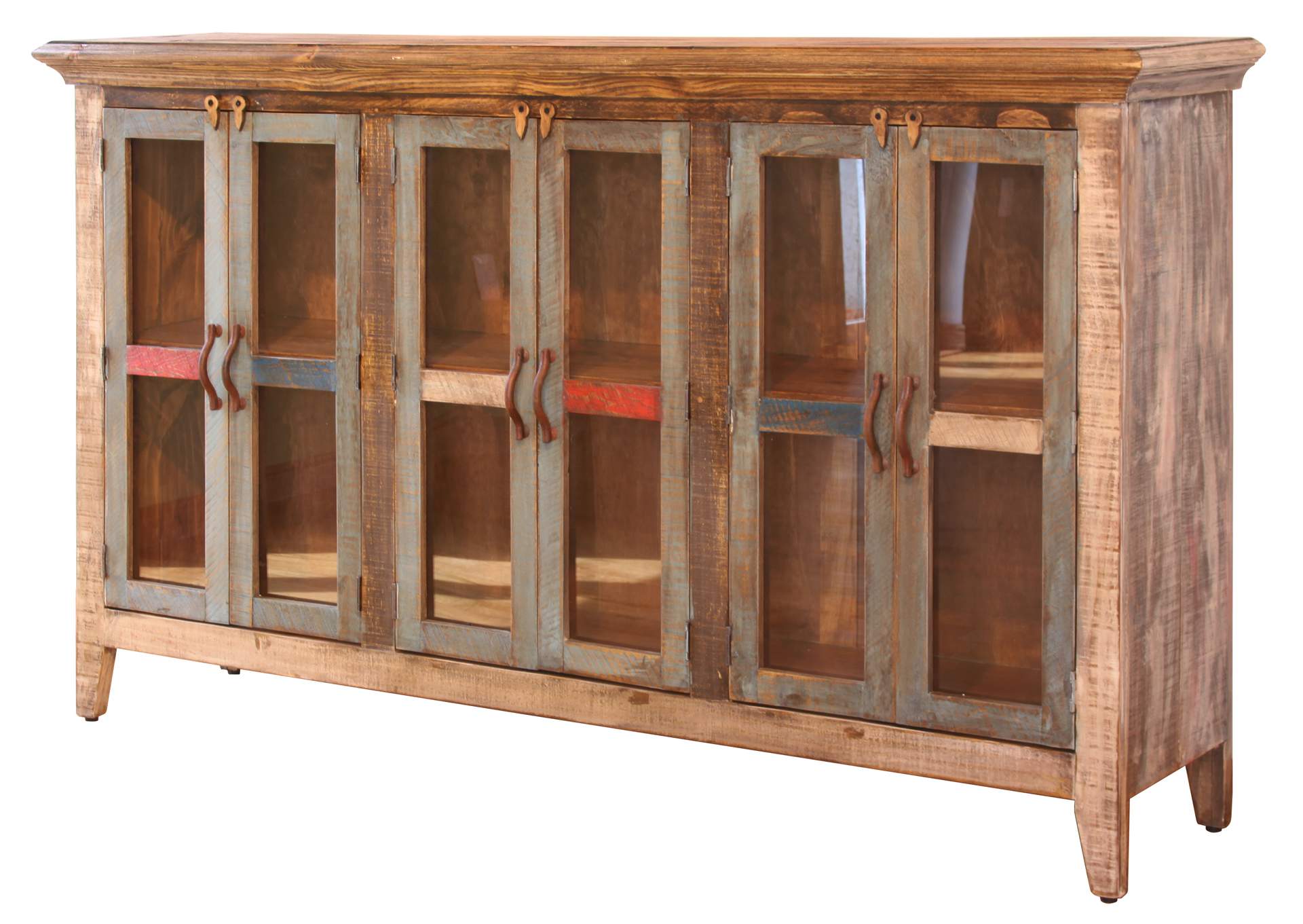 Antique Multicolor 73" Console w/6 Glass Doors,International Furniture Direct