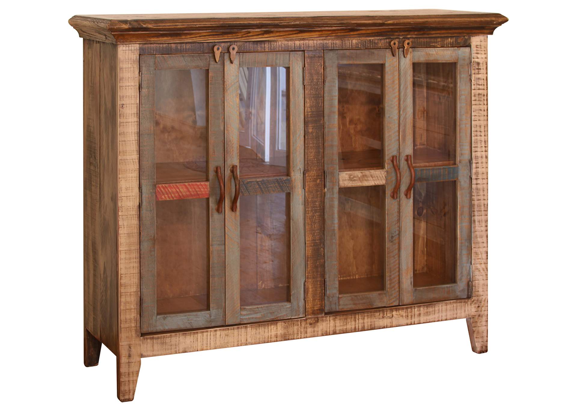 Antique Multicolor 50" Console w/4 Glass Doors, Multi-Color Finish,International Furniture Direct