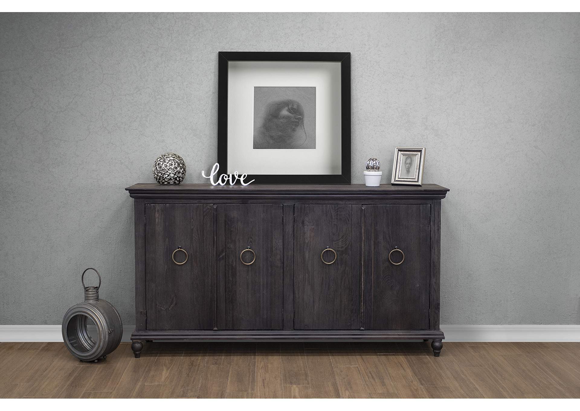 Capri Console w/4 Doors Charcoal Finish,International Furniture Direct