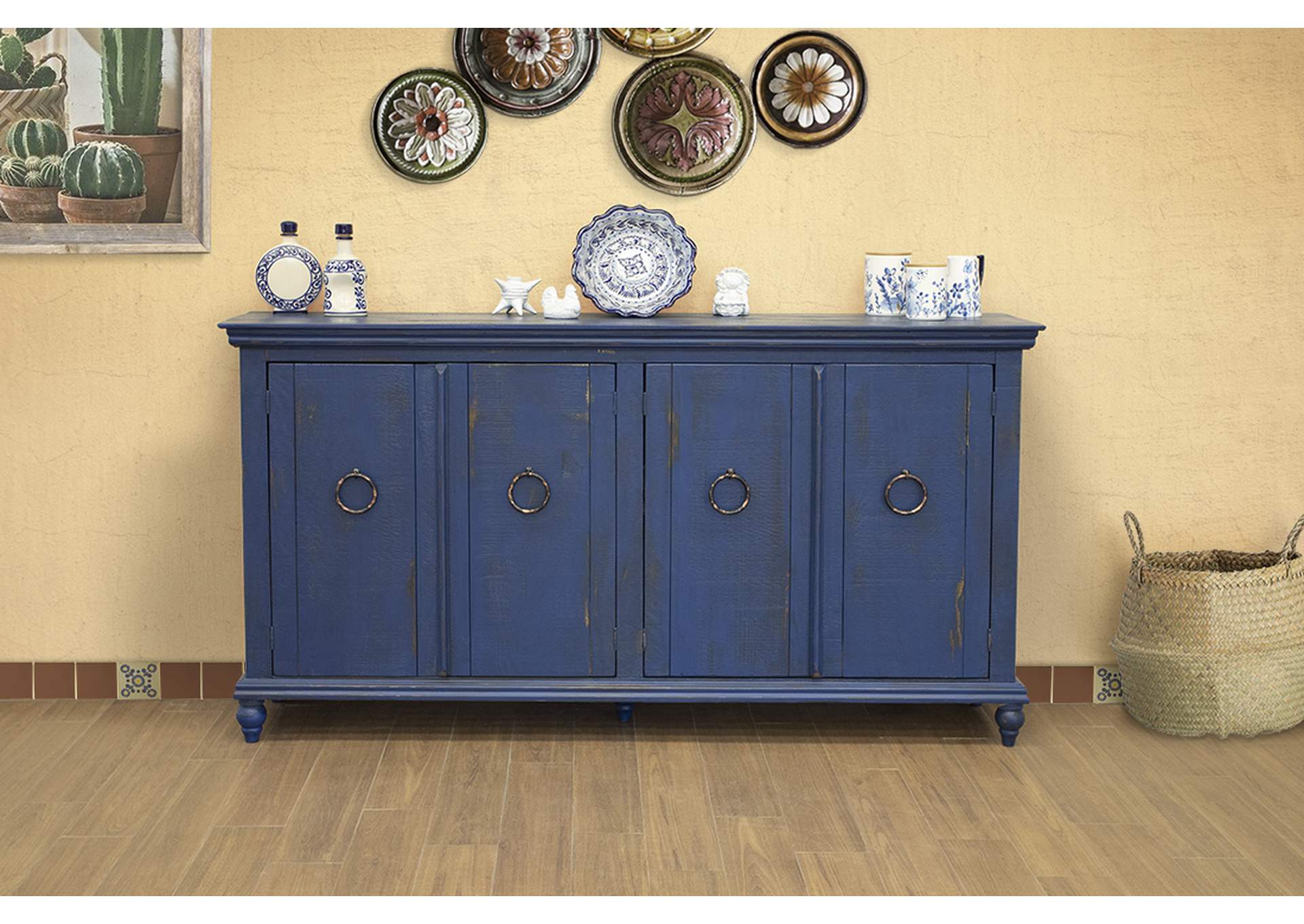 Capri Console w/4 Doors, Blue finish,International Furniture Direct