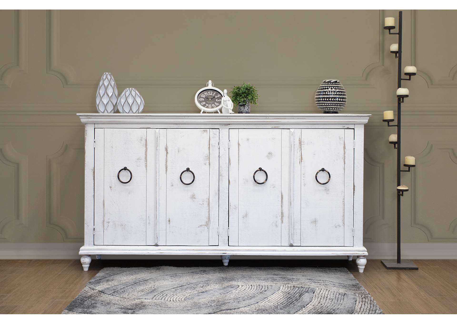 Capri Console w/4 Doors, White finish,International Furniture Direct