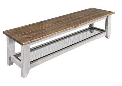 Pueblo Gray Solid Wood Bench w/Iron Shelf