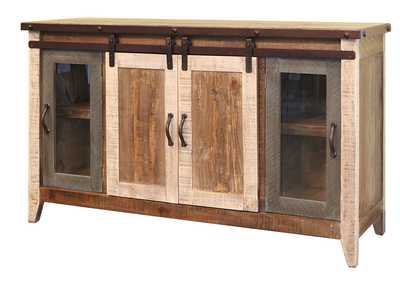 Image for Antique Multicolor 60" TV Stand w/2 Glass doors w/ 1 middle shelf, 2 Sliding doors, w/2 shelves