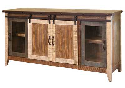 Image for Antique Multicolor 70" TV Stand w/2 Glass doors w/ 1 middle shelf, 2 Sliding doors, w/2 shelves