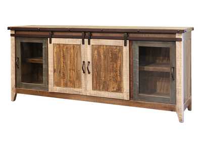 Image for Antique Multicolor 80" TV Stand w/2 Glass doors w/1 middle shelf, 2 Sliding doors, w/2 shelves