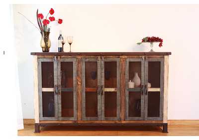 Image for Antique Multicolor 71" Console w/6 Iron Mesh Door Panels & Middle Shelves