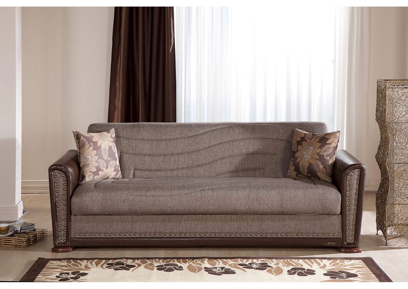 Alfa Redeyef Brown 3 Seat Sleeper Sofa W/ Storage,Hudson Furniture & Bedding