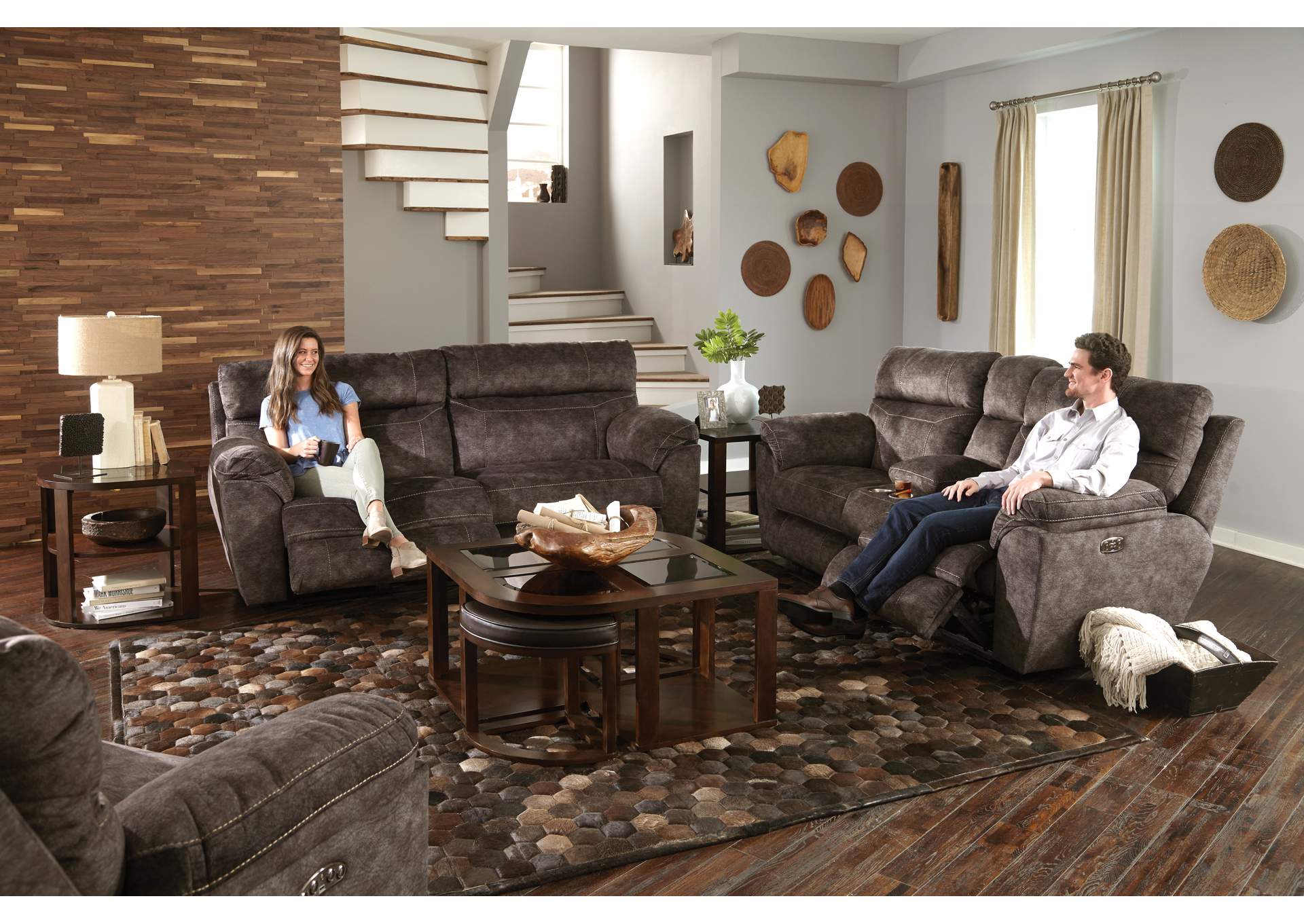 Sedona Power Headrest Lay Flat Recliner Console Loveseat with Storage & Cup Holders,Jackson Catnapper