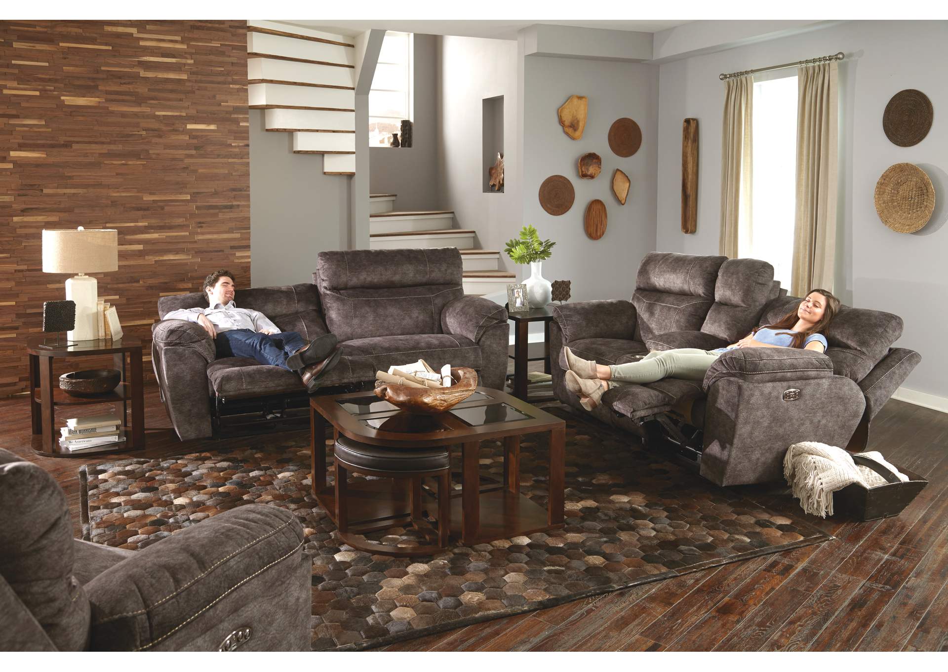 Sedona Power Headrest Lay Flat Recliner Console Loveseat with Storage & Cup Holders,Jackson Catnapper