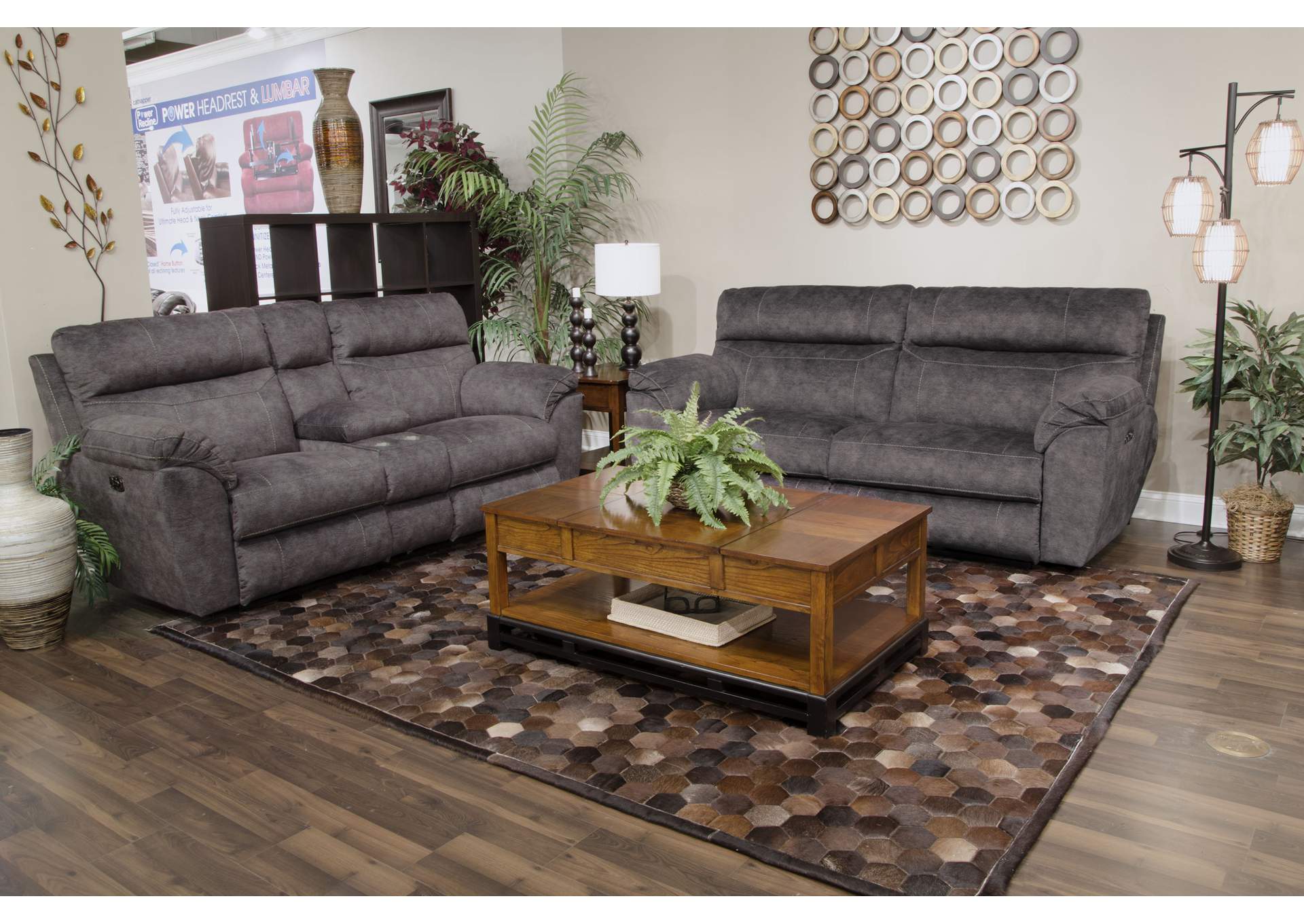 Sedona Power Headrest Lay Flat Recliner Console Loveseat with Storage & Cup Holders,Jackson Catnapper