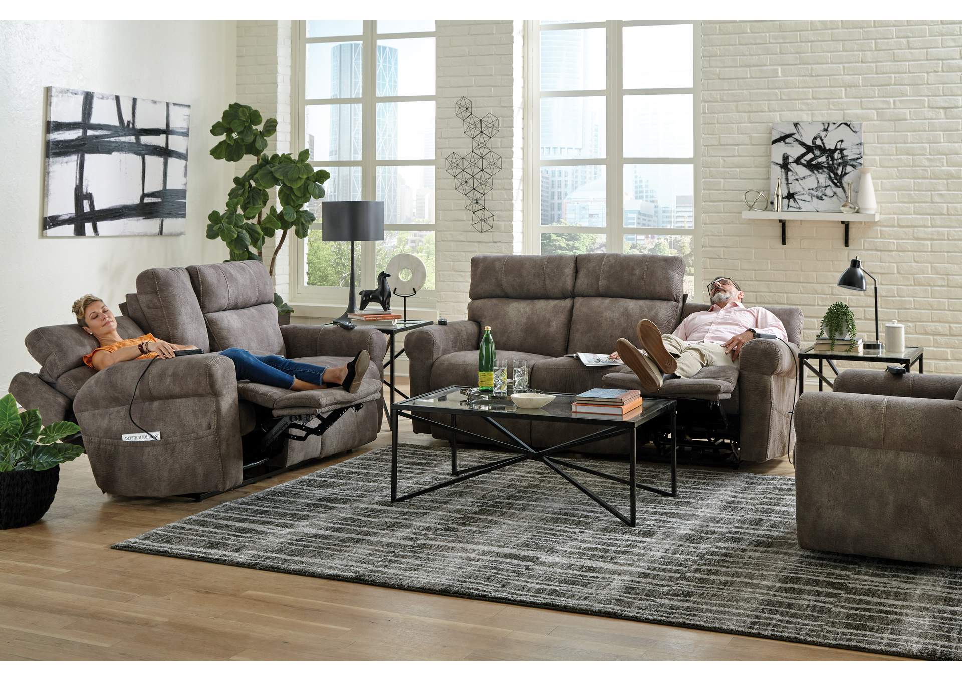 Tranquility Power Headrest Power Layflat Recliner Sofa with Ddt, Cr3 Heat, Massage, Lumbar,Jackson Catnapper