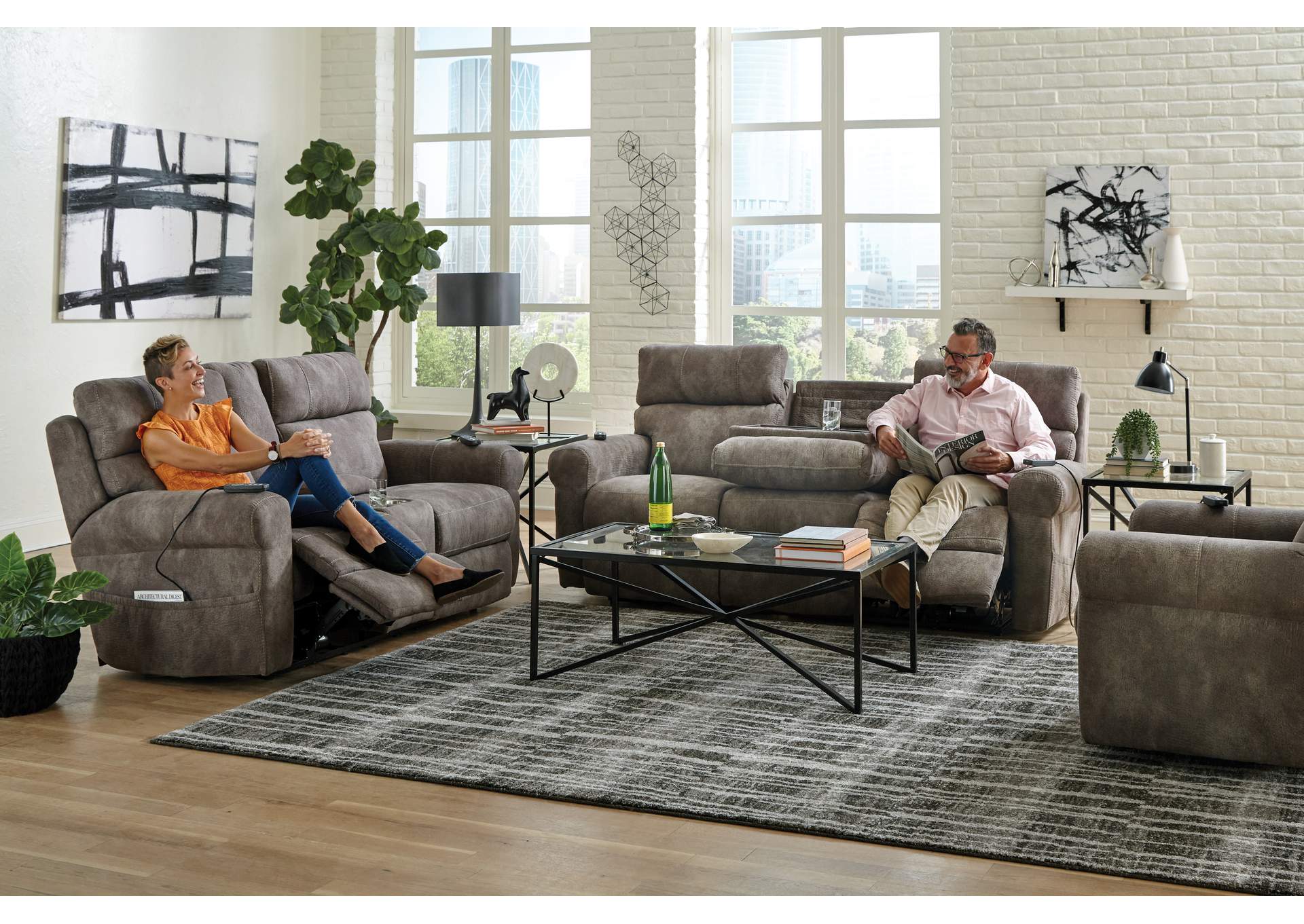 Tranquility Power Headrest Power Layflat Recliner Sofa with Ddt, Cr3 Heat, Massage, Lumbar,Jackson Catnapper