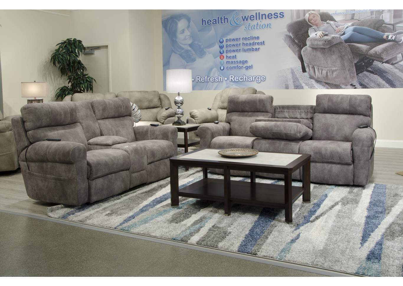 Tranquility Power Headrest Power Layflat Recliner Sofa with Ddt, Cr3 Heat, Massage, Lumbar,Jackson Catnapper