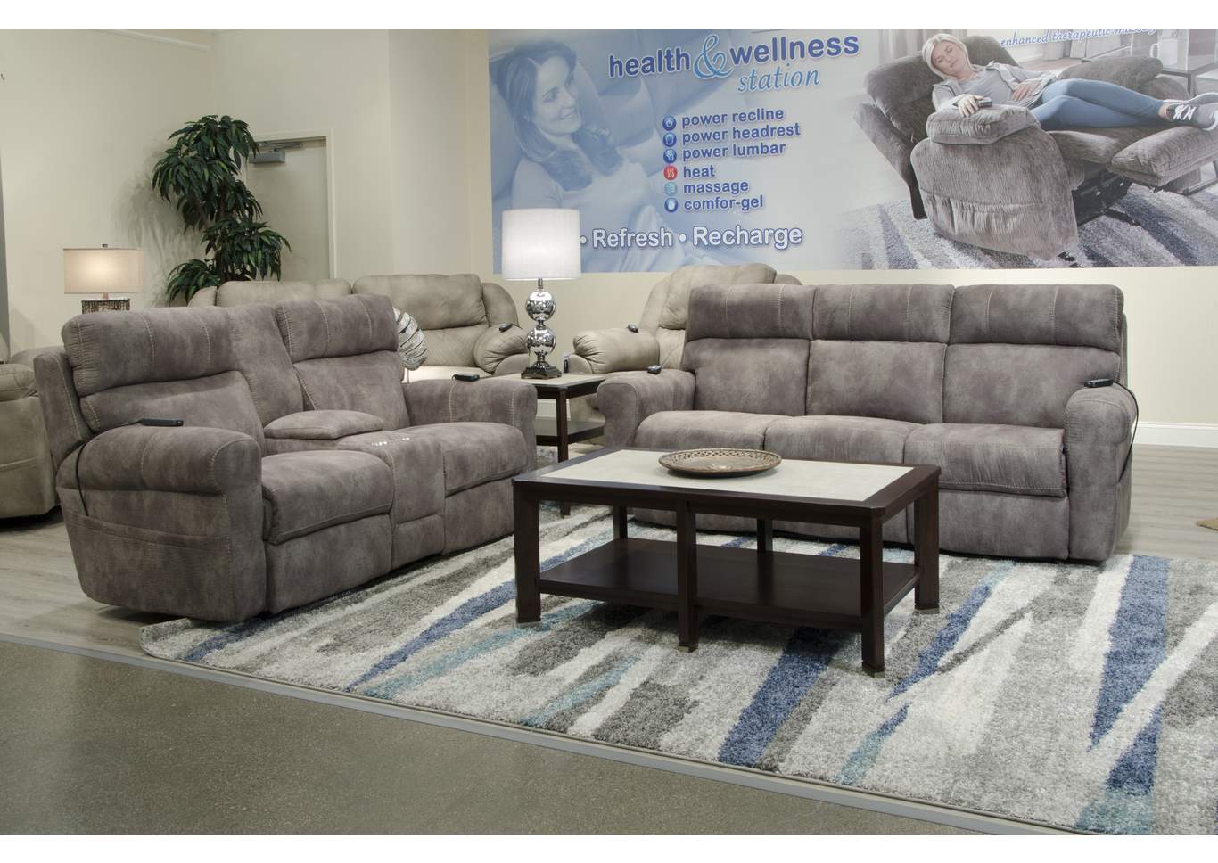 Tranquility Power Headrest Power Layflat Recliner Sofa with Ddt, Cr3 Heat, Massage, Lumbar,Jackson Catnapper