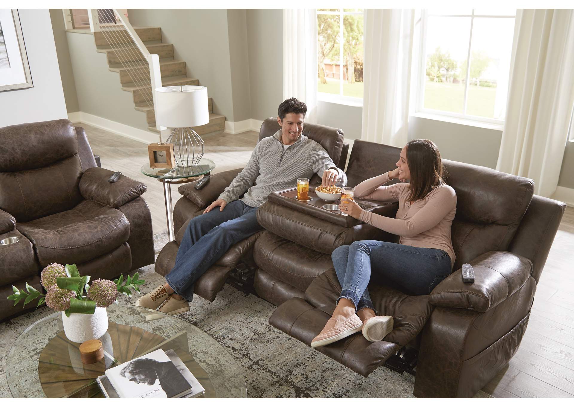 Palmer Power Headrest, Lumbar Power Lay Flat Recliner Sofa with Ddt & Heat & Massage,Jackson Catnapper