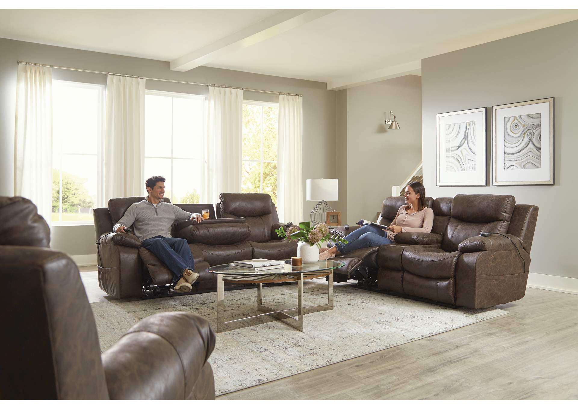 Palmer Power Headrest, Lumbar Power Lay Flat Recliner Sofa with Ddt & Heat & Massage,Jackson Catnapper