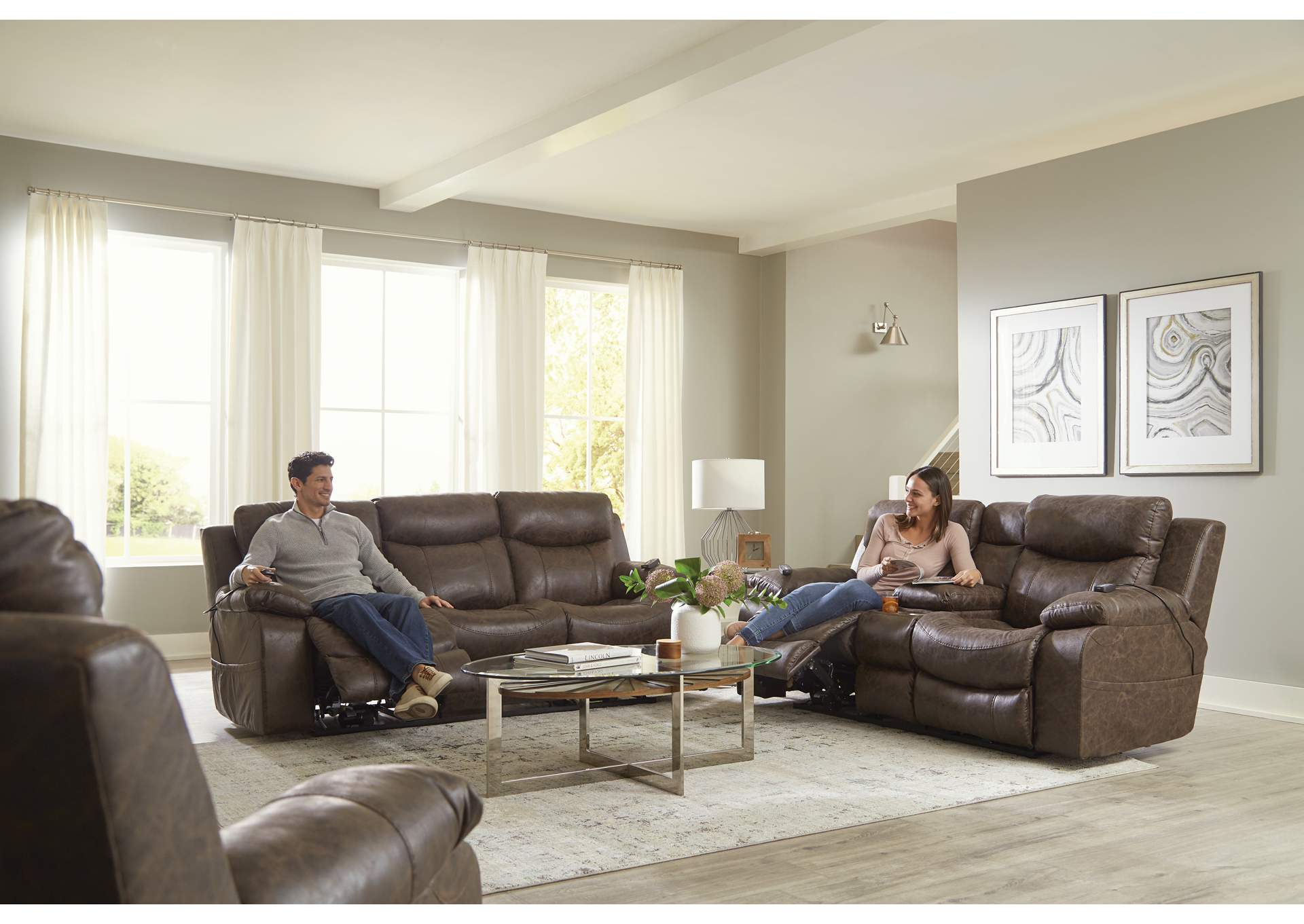 Palmer Power Headrest, Lumbar Power Lay Flat Recliner Sofa with Ddt & Heat & Massage,Jackson Catnapper