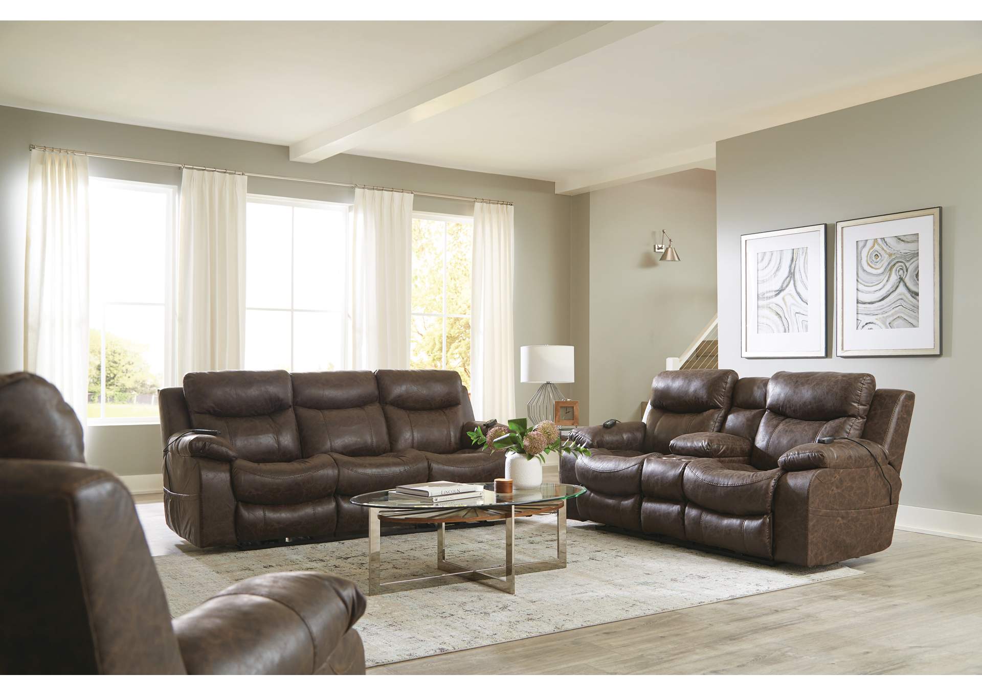 Palmer Power Headrest, Lumbar Power Lay Flat Recliner Sofa with Ddt & Heat & Massage,Jackson Catnapper