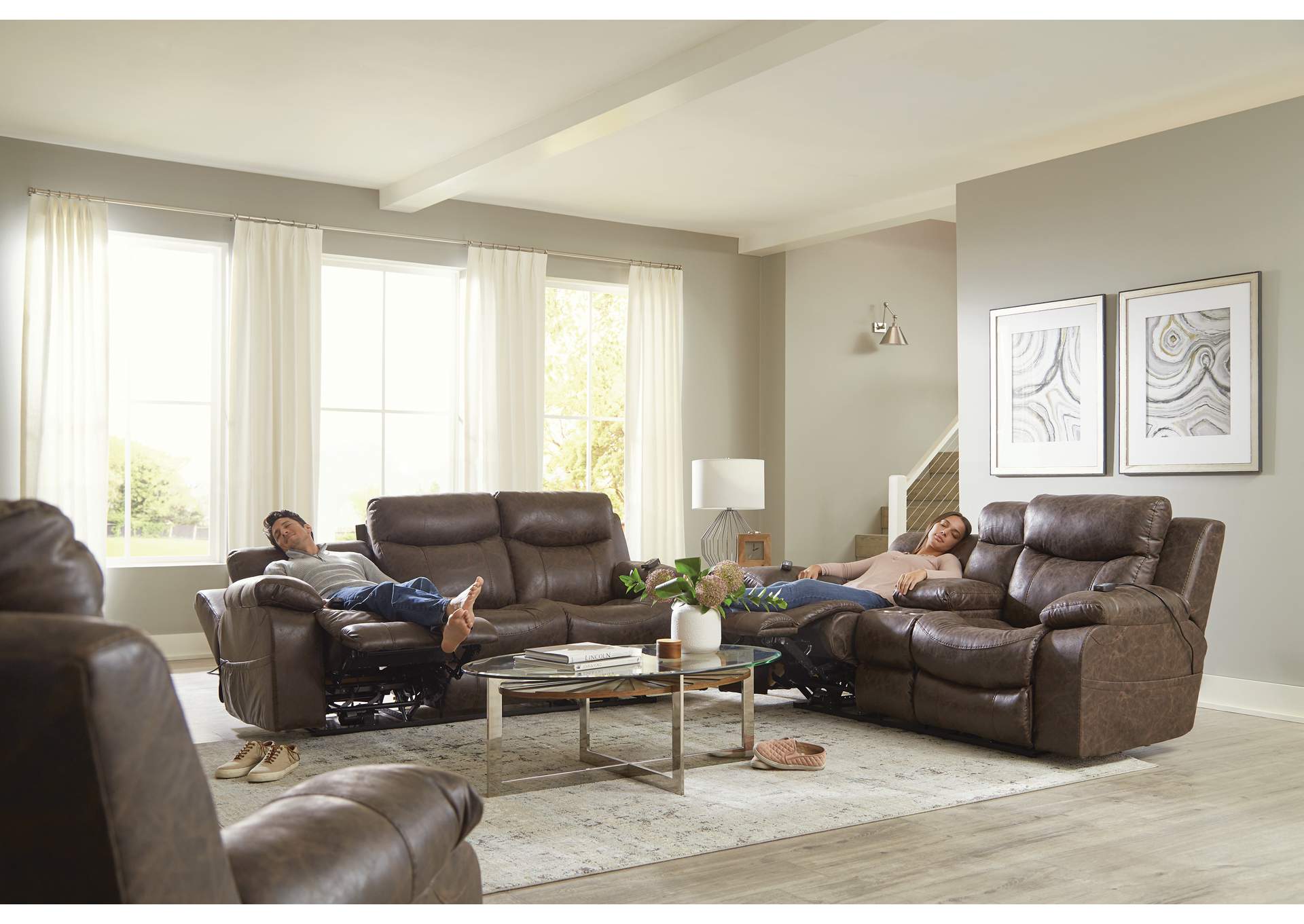 Palmer Power Headrest, Lumbar Power Lay Flat Recliner Sofa with Ddt & Heat & Massage,Jackson Catnapper