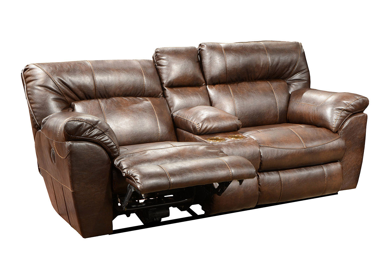 Chestnut Extra Wide Reclining Console Loveseat w/Stg and Cphldr,Jackson Catnapper