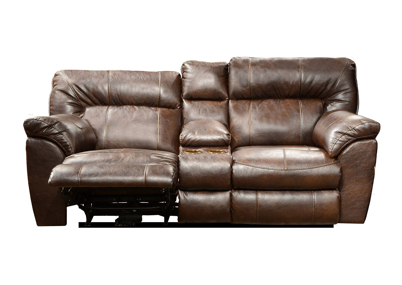 Chestnut Extra Wide Reclining Console Loveseat w/Stg and Cphldr,Jackson Catnapper