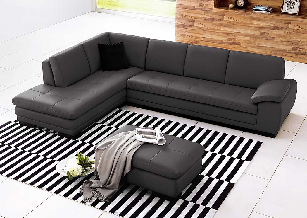 Grey Italian Leather Left Facing Sectional & Ottoman,J&M Furniture