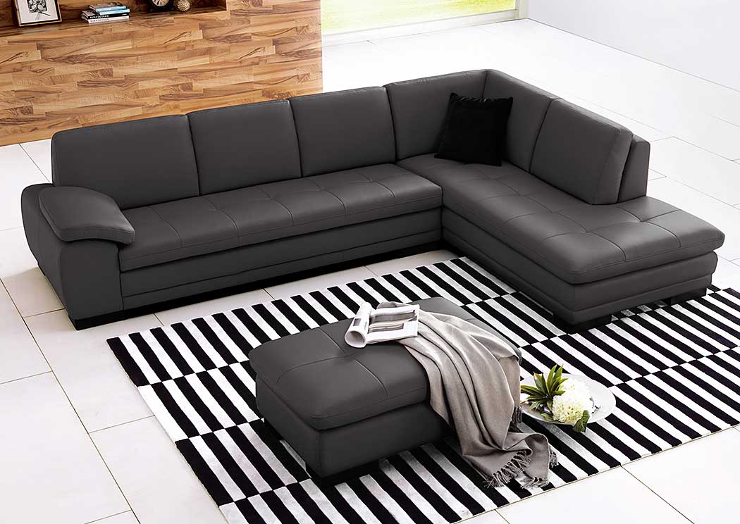 Grey Italian Leather Right Facing Sectional & Ottoman,J&M Furniture